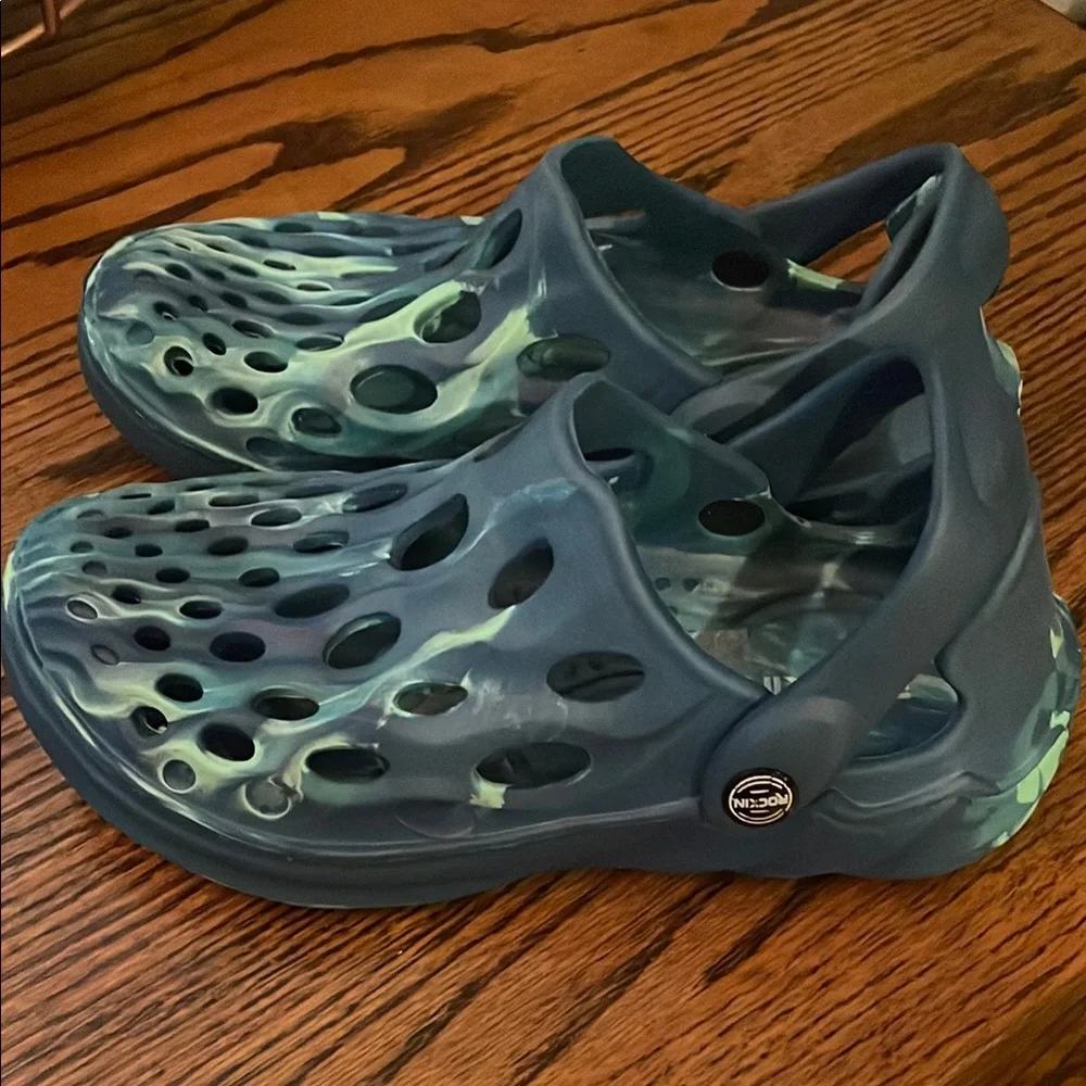 Blue and Green Slip-On Clogs